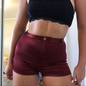 Burgundy high waisted disco shorts